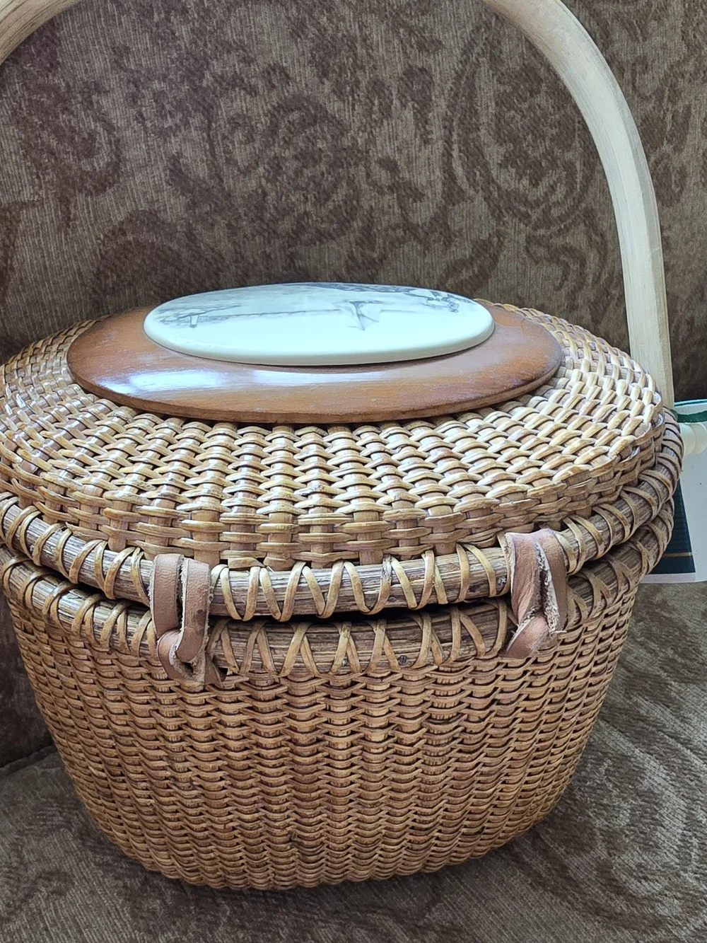 Stephen Barlow Nantucket Basket Purse Medium Brown Oval Lid